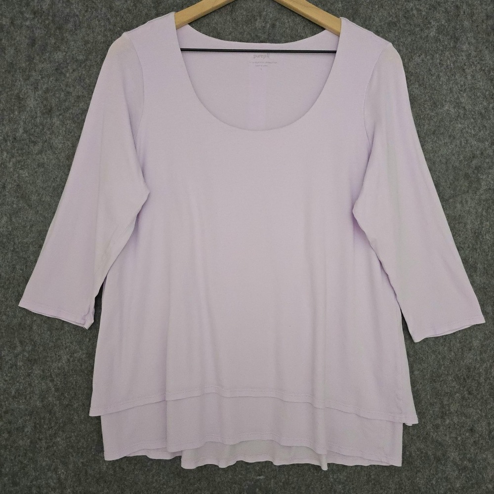 Pure Jill Shirt Womens L Purple Elliptical Layered Tunic Top Scoop 3/4 Sleeve - Picture 2 of 9